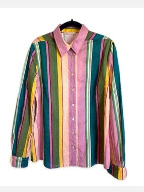 Miki Thumb Women’s Striped Button Down Blouse XLarge, 100% Cotton Made In Italy